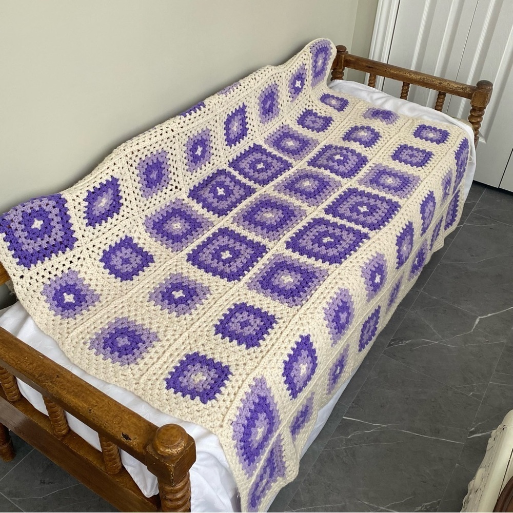 Crochet Granny Square Blanket Bedspread Quilt 54” x 62”